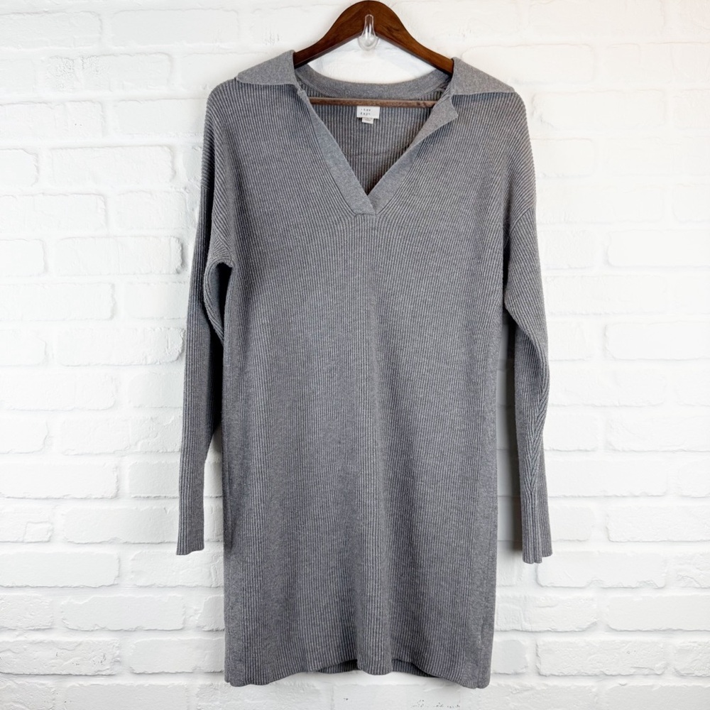 A New Day Sweater Dress Gray Ribbed Knit Collared Dress Small